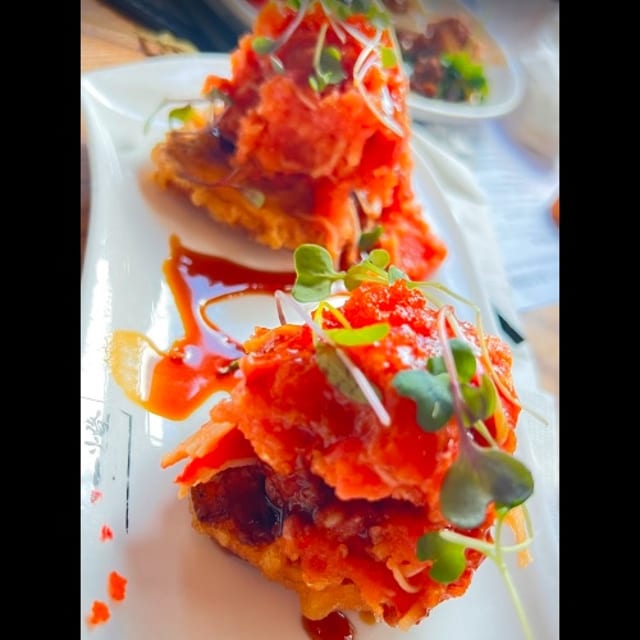 Stuffed Sweet Potato with Spicy Crab and Tuna or Creamy Avocado Mix (3 Pieces).